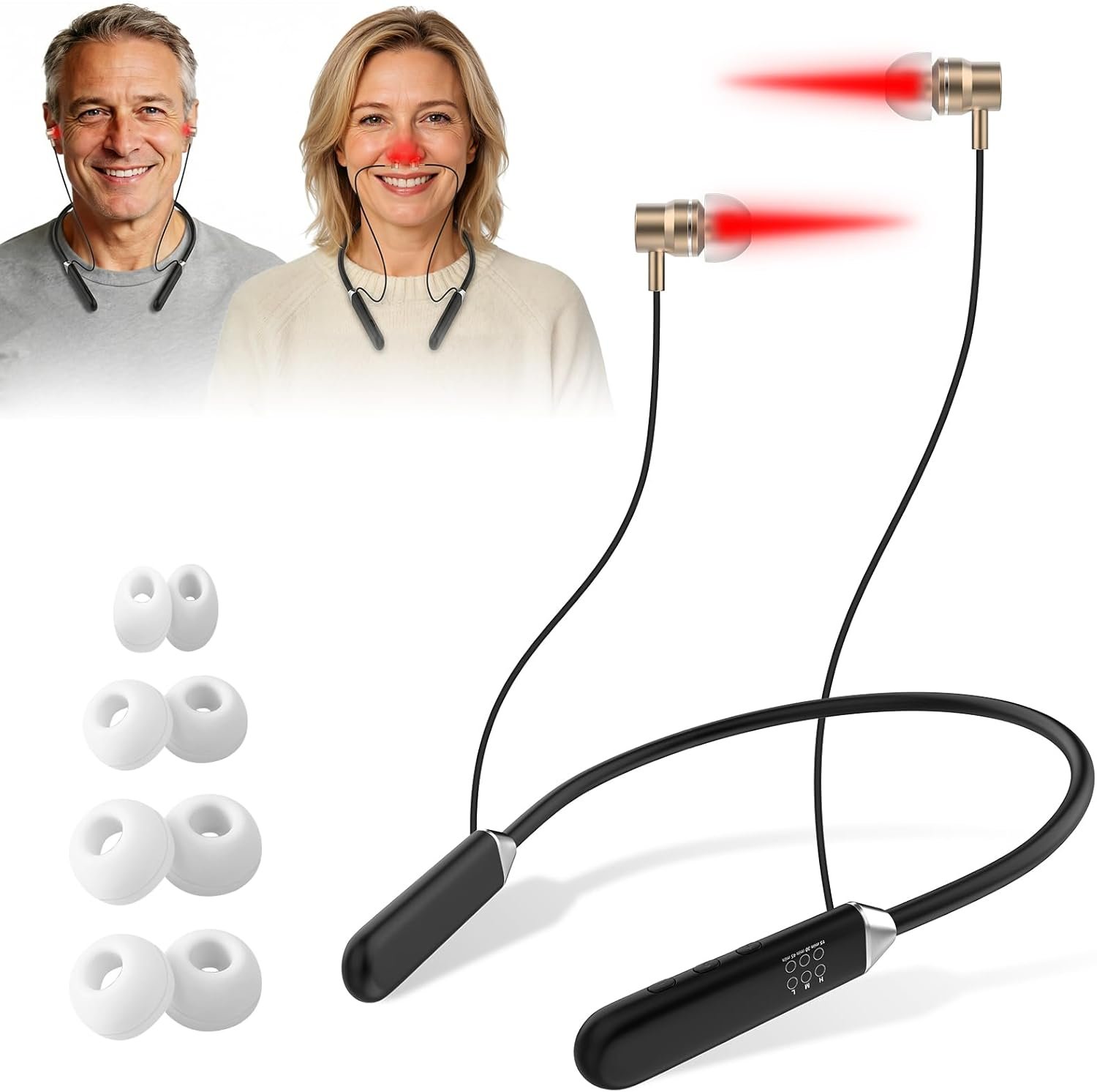 Upgraded 2-in-1 Red Light Therapy Device for Ears & Nose, Dual-Wavelength 660nm Red Light & 810nm Near-Infrared Light, Timer Function, Neck-Wearable Design for Ear Comfort & Daily Wellness Care