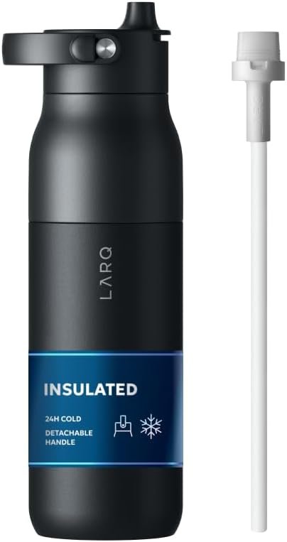 LARQ Bottle Swig Top 23oz - Insulated Stainless Steel H₂O Bottle With Built-In Silicone Handle | BPA Free | Reusable Water Bottle for Sports, Gym, and Travel | Obsidian Black