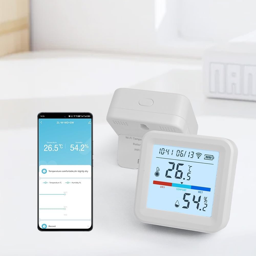 Smart WiFi Thermometer and Hygrometer – Temperature & Humidity Sensor with App Alerts, Data Logger, Backlit Display – Remote Temperature Monitor for Home, Greenhouse