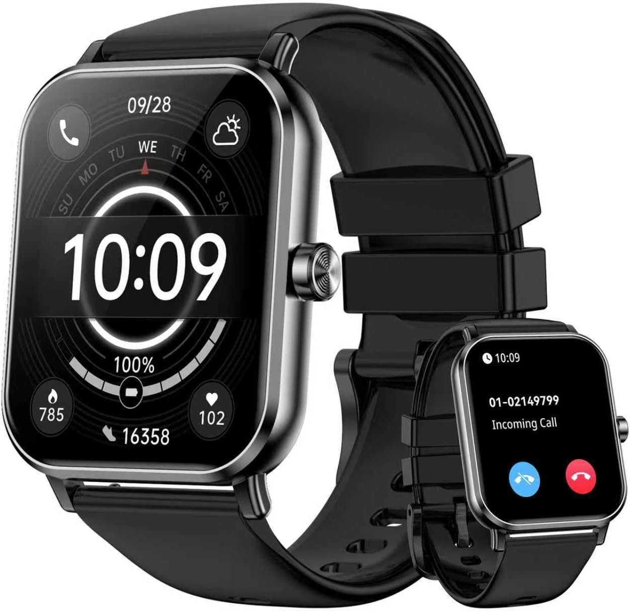Smart Watch for Women Men, 1.83" HD Touchscreen, Bluetooth Calling, 130+ Sports Modes, Heart Rate Sleep Monitor, 5ATM Water-Resistant, Fitness Tracker for Android/iOS (Black)