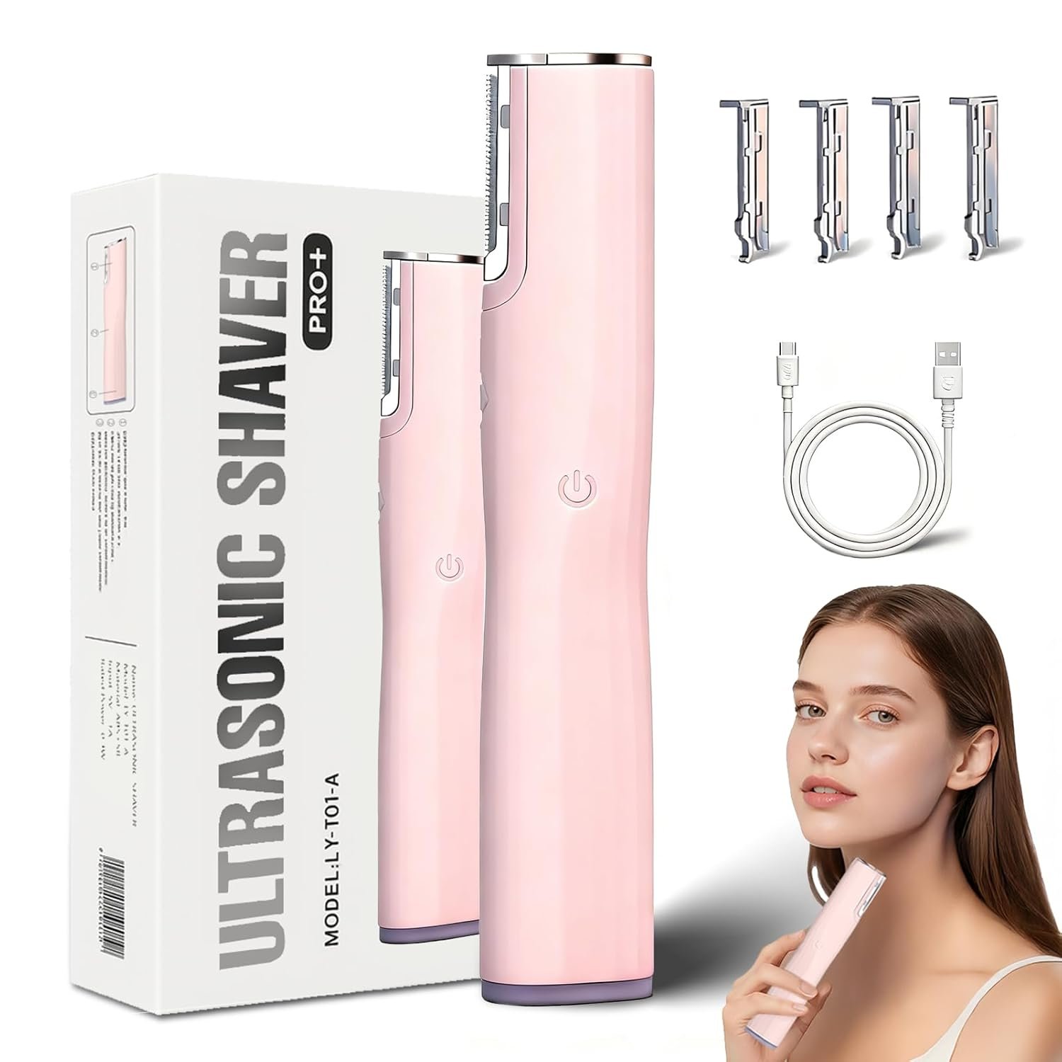 Dermaplaning Tool for Face Women with 4 Refill Blades, Rechargeable Face Dermaplaning Tool, Facial Hair & Dead Skin Removal(Pink)