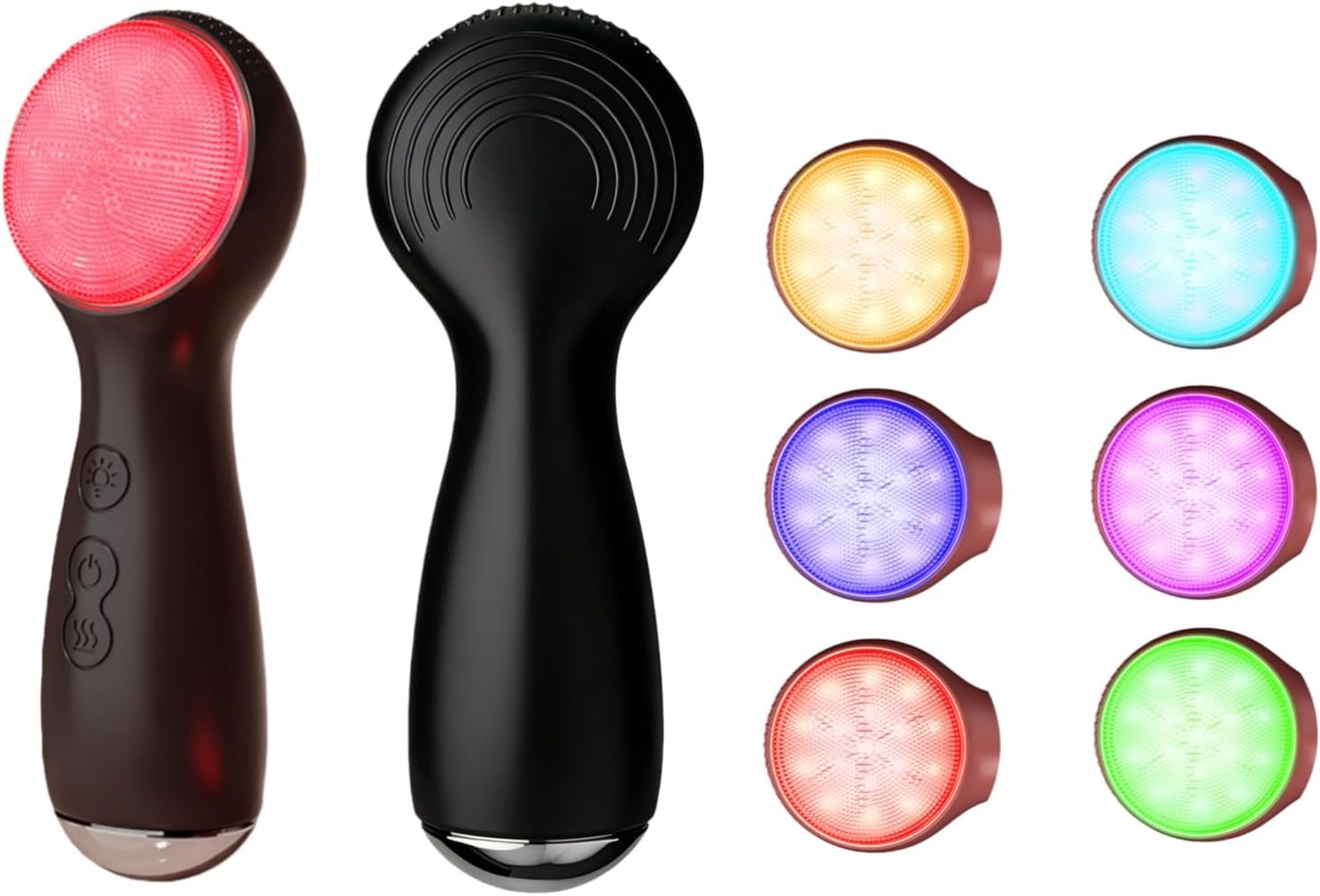 Colorful LED Silicone Face Wash Brush - Sonic Vibration Face Cleaner with Heat Sensation, 3 Modes & Ergonomic Handle, Waterproof Electric Face Brush for at-Home Spa & Travel Skincare (Black)