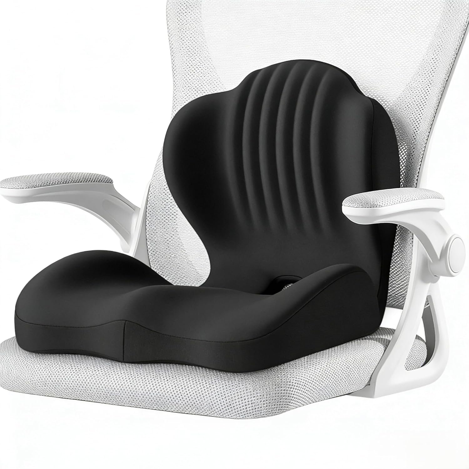 Ergonomic Seat Memory Foam Support Cushion for Back, Car Seat Back Support Cushion for Sciatica Tailbone Pain, Office Desk Chair Car Travel Seat Cushion (Black)