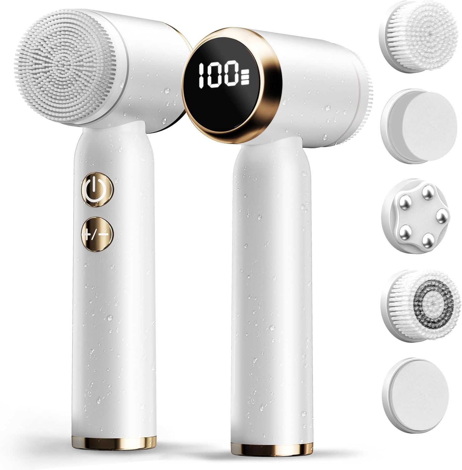 Electric Face Scrubber with Led Display & Facial Cleansing Brush - 6-in-1 Exfoliating Kit, 3 Speeds, IPX6 Waterproof Face Brush for Deep Cleaning, Massage & Gentle Exfoliation-Milk White