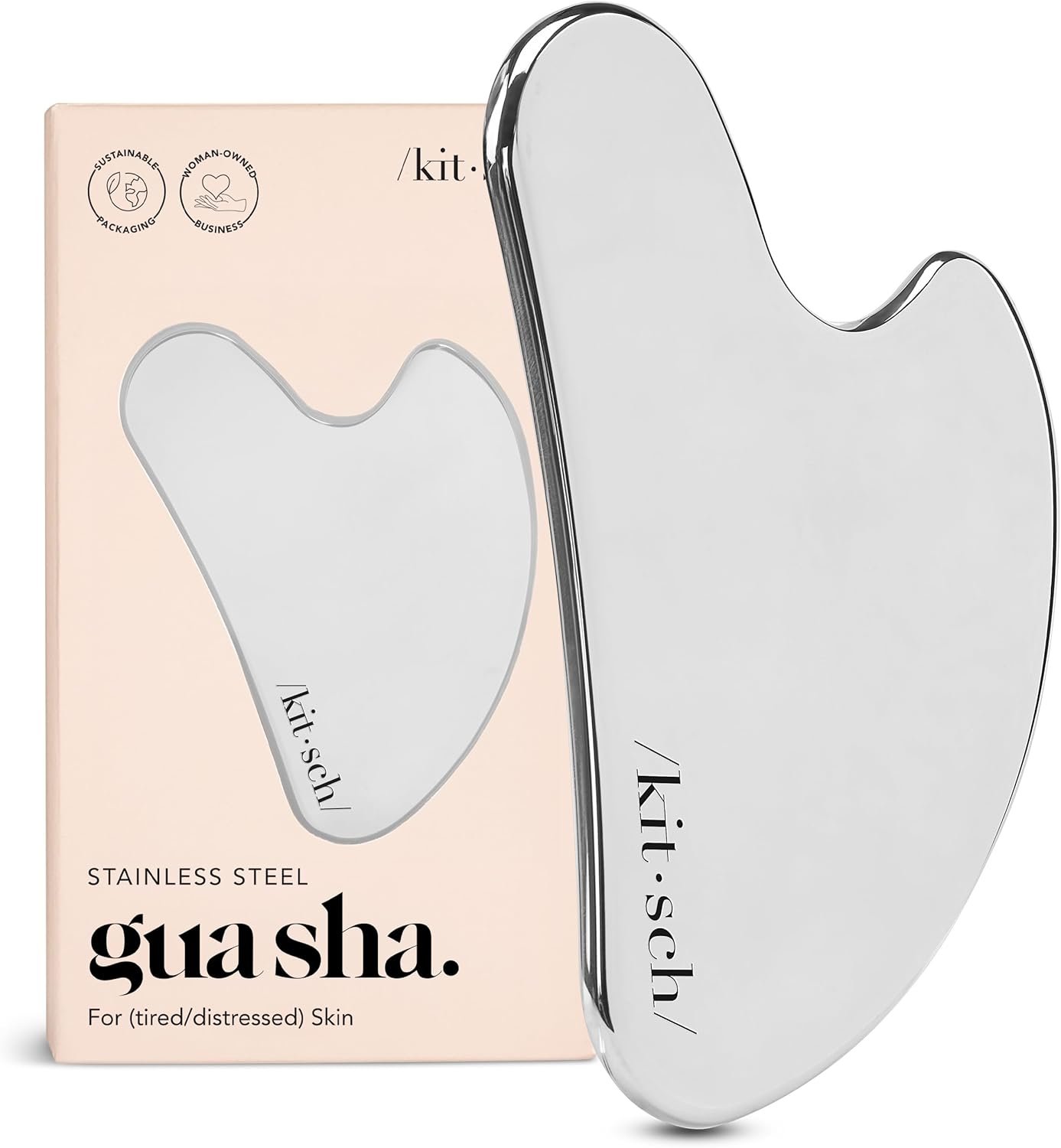 Kitsch Stainless Steel Gua Sha Facial Tools - Guasha Tool for Face, Face Sculpting Tool, Neck Massager, Double Chin Reducer Gua Sha Tools, Lymphatic Drainage Massager, Facial Skin Care - Silver