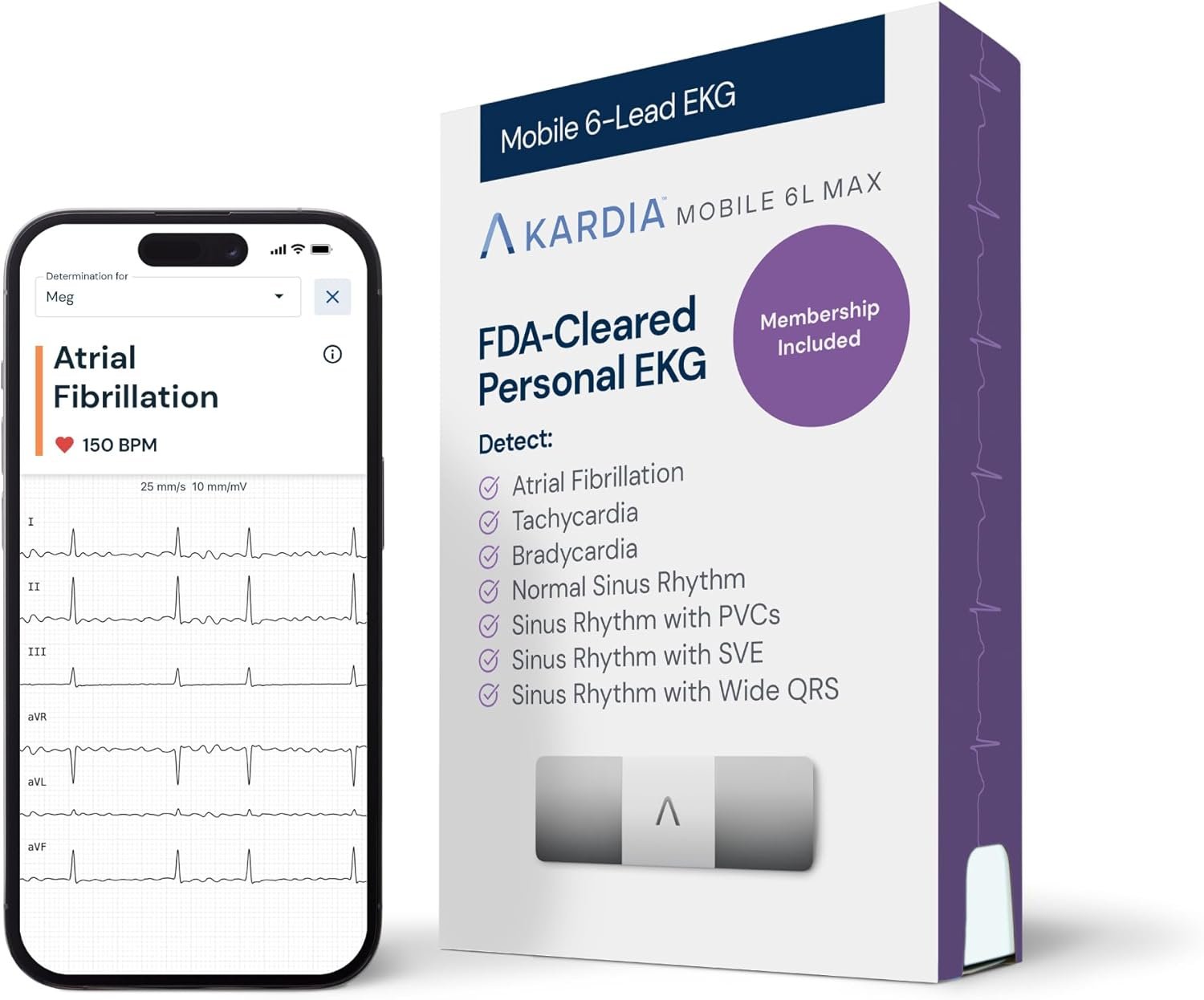 KardiaMobile 6L Max EKG Monitor, Includes One-Year KardiaCare Subscription, FDA-Cleared Heart Monitor, Medical-Grade Results in 30 Seconds, Unlimited Recordings, Works with Smartphones and Tablets