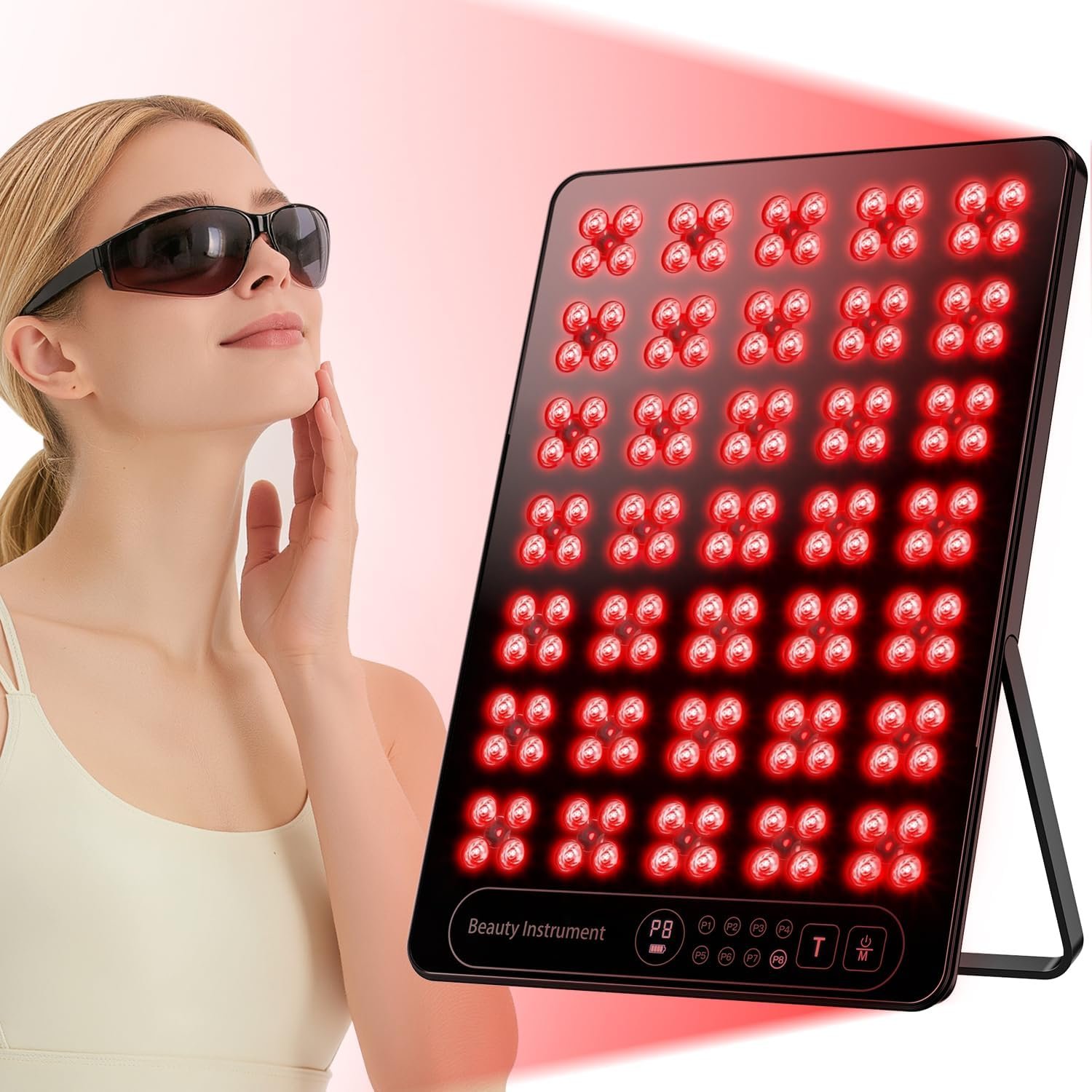 Red Light Therapy for Face Body: 660nm & 850nm Cordless Red Light Therapy Panel with Adjustable Stand - Red Infrared Light Panel with 3 Brightness Levels & Auto Off