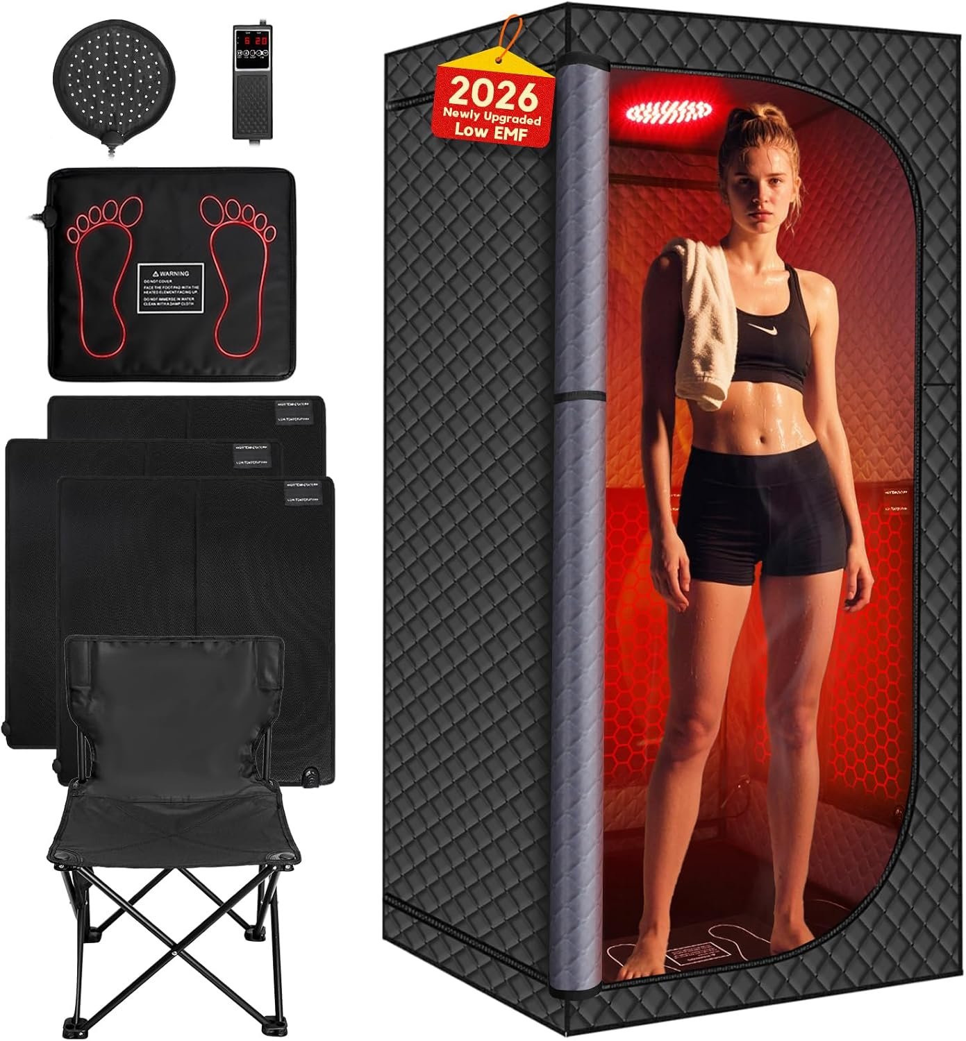 MIXC Upgraded Low EMF Infrared Sauna Box – Ideal for Relaxation & Detoxification | Includes Folding Chair | Multi-Layer Full-Body Sauna Tent for Home, Spa, Indoor, Outdoor & Gym Use (Infrared Version)