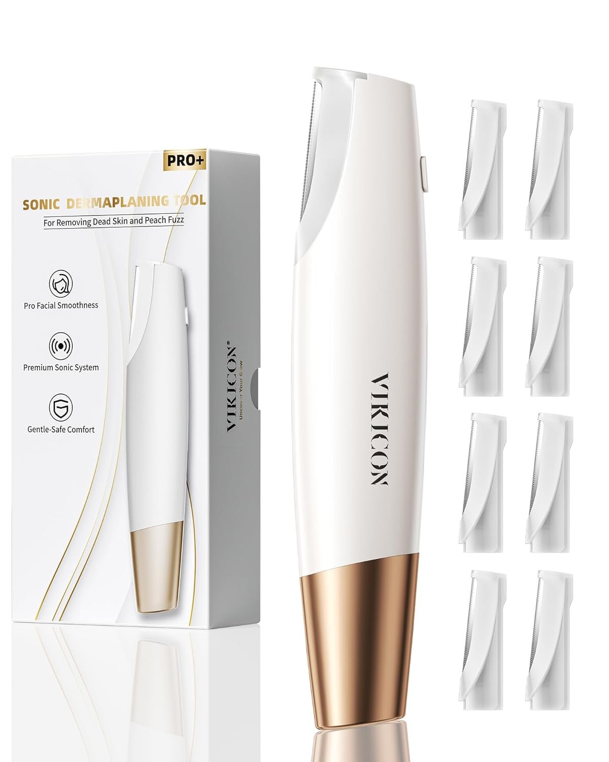 Sonic Dermaplaning Tool for Women Face - Smooth Skin, Rechargeable Dermaplane Razor for Face, Non-Irritating Facial Hair Remove & Exfoliating, 8 Refill Blades Included, Great Gifts for Women - White