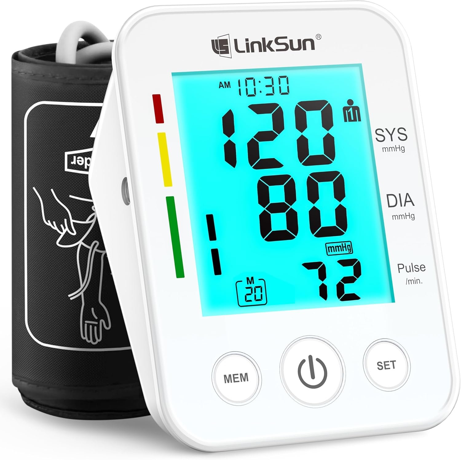 LinkSun Blood Pressure Monitor for Home Use with Large Upper Arm Cuff, Blood Pressure Machine with 100 Memory Recalls for 2 Users, Large LCD Screen, Charging Cable - 2008