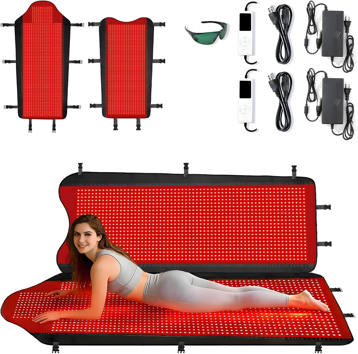 Full Body Red Light Therapy Mat with 3207 LEDs, 3-in-1 660nm & 850nm TPU Infrared Light Blanket, 74.8" x 36" Foldable Therapy Pad with Timer Controller Pulse Modes for Home Use 260W